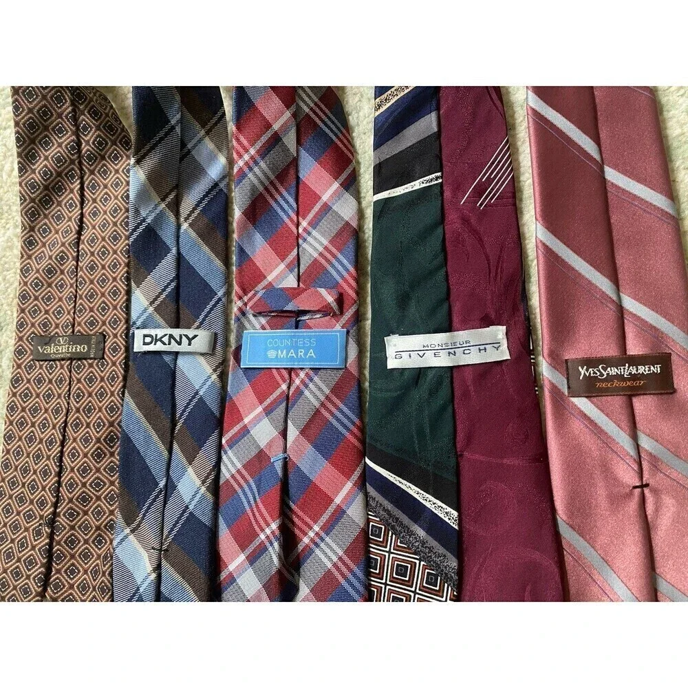 Lot of 5 Assorted Branded Designer Ties - DKNY Countess Mara YSL Givenchy Valent